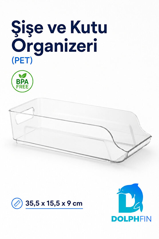 Şeffaf PET Şişe ve Kutu Organizeri Buzdolabı Düzenleyici 35,5x15,5x9 cm