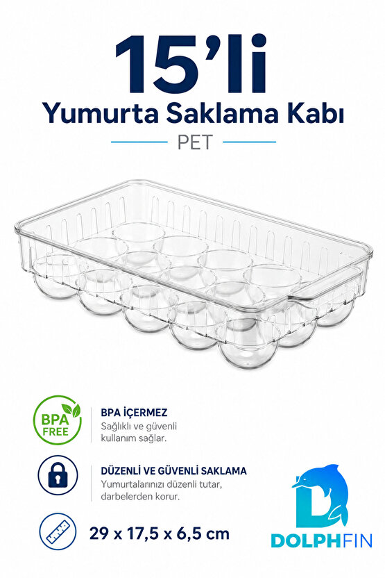 15’li Kapaklı PET Yumurta Saklama Kabı Buzdolabı Yumurtalık Organizeri Beyaz