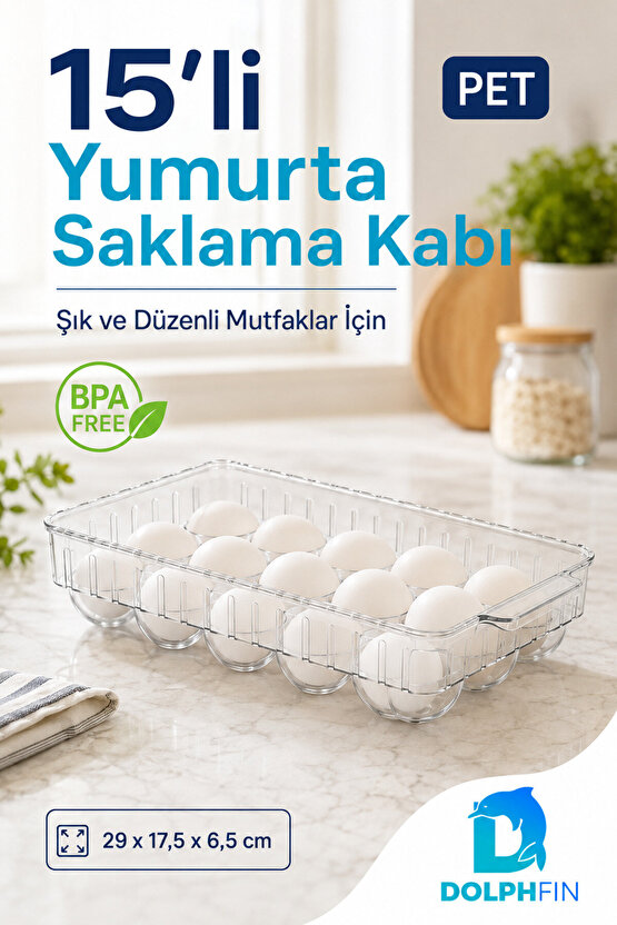 15’li Kapaklı PET Yumurta Saklama Kabı Buzdolabı Yumurtalık Organizeri Beyaz