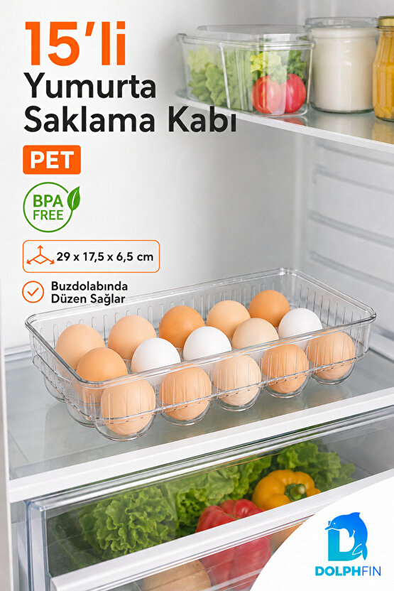 15’li Kapaklı PET Yumurta Saklama Kabı Buzdolabı Yumurtalık Organizeri Beyaz