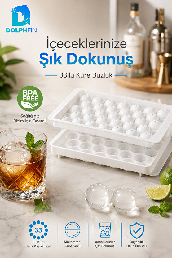 33’lü Küre Buz Kalıbı Yuvarlak Top Buzluk BPA İçermez Karışık Renk