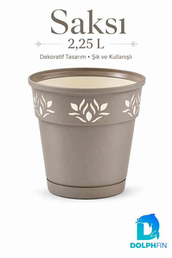 2,25 L Dekoratif Alt Tabaklı Plastik Saksı Çiçek Motifli Karışık Renk