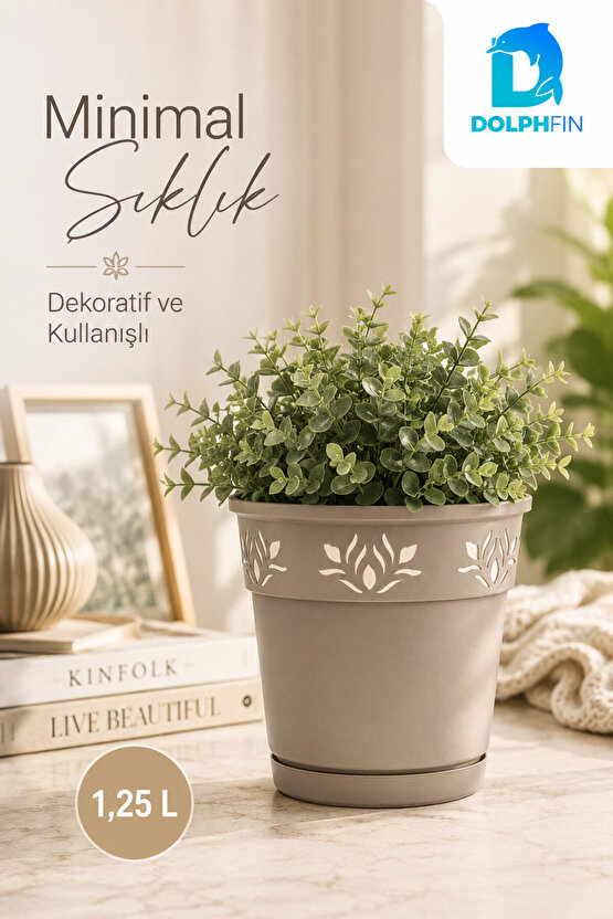1,25 L Dekoratif Alt Tabaklı Plastik Saksı Çiçek Motifli Karışık Renk