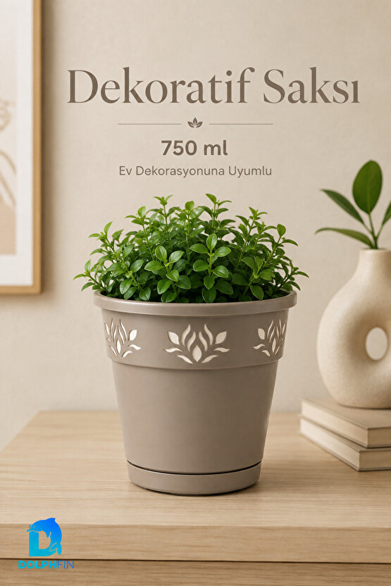 750 ml Dekoratif Alt Tabaklı Plastik Saksı 11,5x11,5x11 cm Karışık Renk