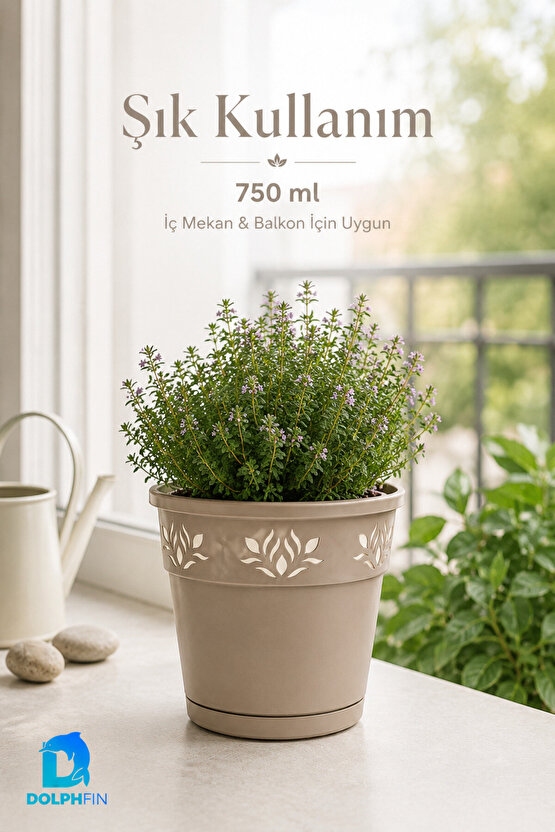 750 ml Dekoratif Alt Tabaklı Plastik Saksı 11,5x11,5x11 cm Karışık Renk