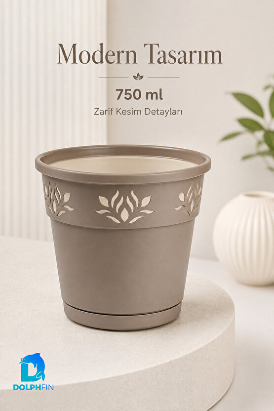 750 ml Dekoratif Alt Tabaklı Plastik Saksı 11,5x11,5x11 cm Karışık Renk