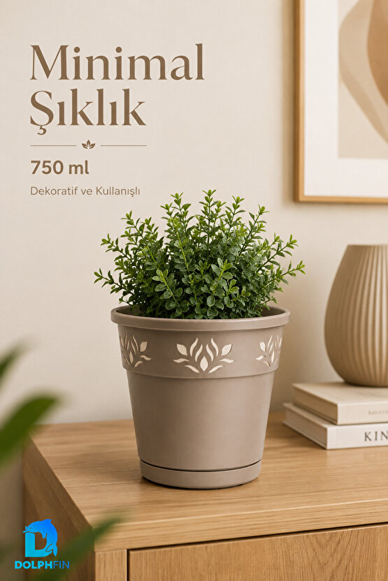 750 ml Dekoratif Alt Tabaklı Plastik Saksı 11,5x11,5x11 cm Karışık Renk