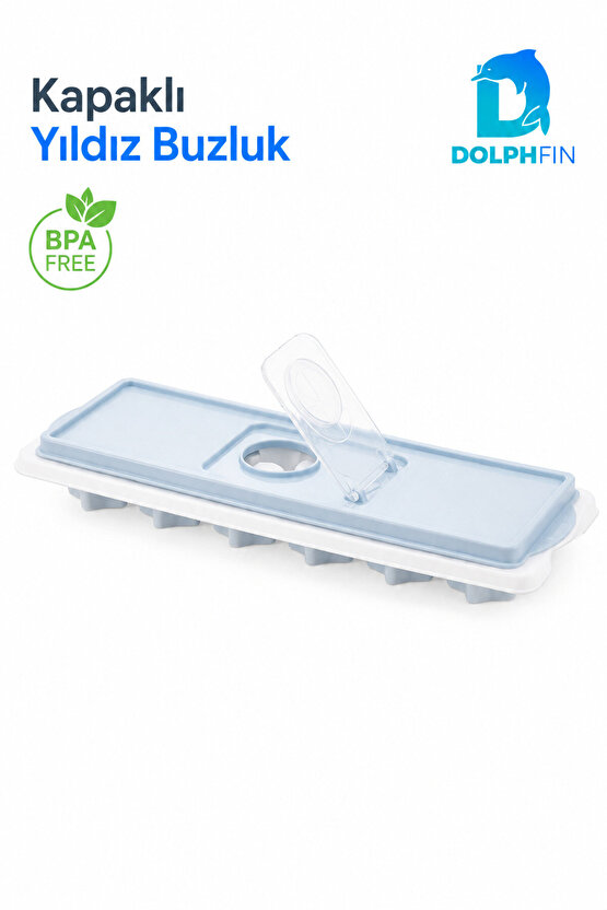 Kapaklı Yıldız Buz Kalıbı Su Doldurma Kapaklı Buzluk BPA İçermez Mavi