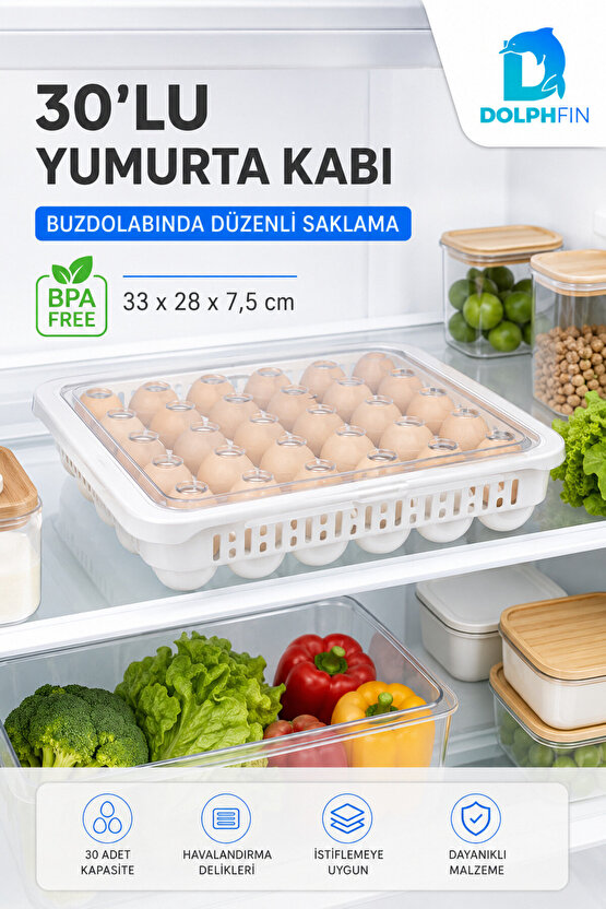 30’lu Kapaklı Yumurta Saklama Kabı Buzdolabı Yumurtalık Organizeri BPA İçermez
