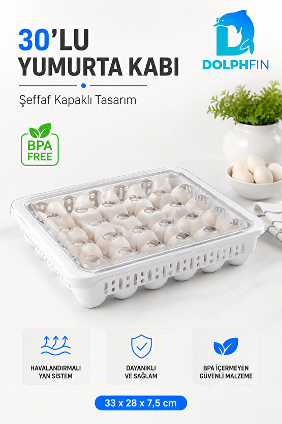 30’lu Kapaklı Yumurta Saklama Kabı Buzdolabı Yumurtalık Organizeri BPA İçermez