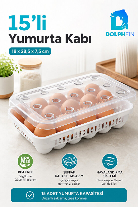 15’li Kapaklı Yumurta Saklama Kabı Buzdolabı Yumurtalık Organizeri BPA İçermez
