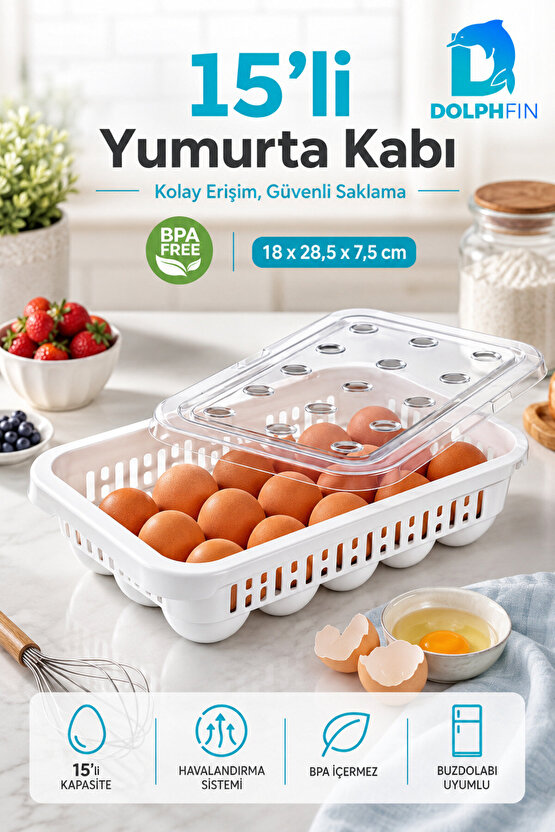 15’li Kapaklı Yumurta Saklama Kabı Buzdolabı Yumurtalık Organizeri BPA İçermez