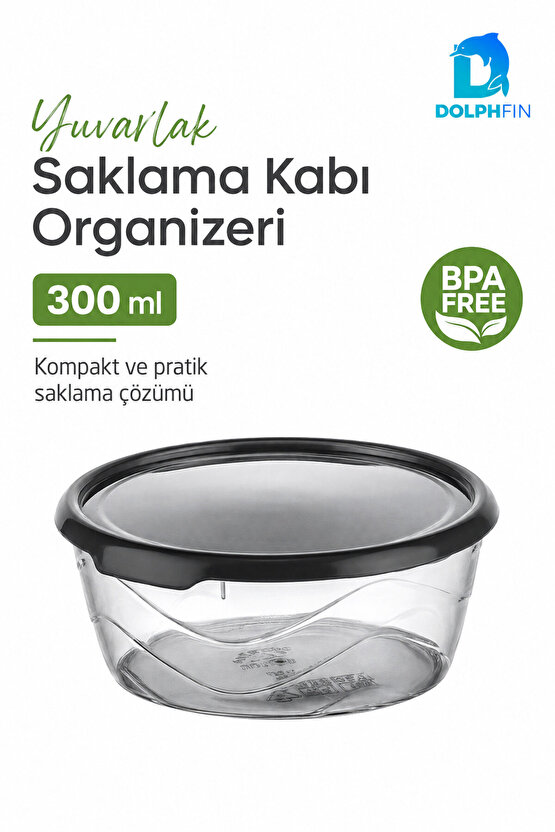 Yuvarlak Saklama Kabı 300 ml 12,5x12,5x5 cm Şeffaf Siyah Kapaklı BPA İçermez