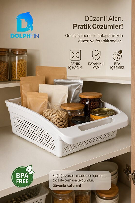 Geniş Dolap İçi Düzenleyici Sepet 30x27x9 cm Saplı Mutfak Kiler Banyo Organizeri