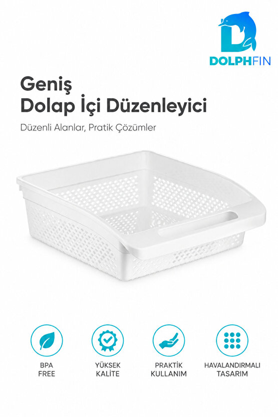Geniş Dolap İçi Düzenleyici Sepet 30x27x9 cm Saplı Mutfak Kiler Banyo Organizeri