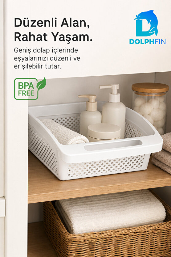 Geniş Dolap İçi Düzenleyici Sepet 30x27x9 cm Saplı Mutfak Kiler Banyo Organizeri