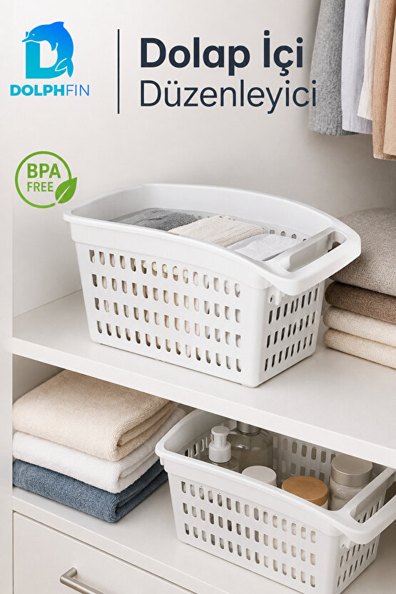 Dolap İçi Düzenleyici Sepet 33x17x15 cm Saplı Çok Amaçlı Mutfak Banyo Organizeri