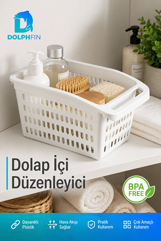 Dolap İçi Düzenleyici Sepet 33x17x15 cm Saplı Çok Amaçlı Mutfak Banyo Organizeri