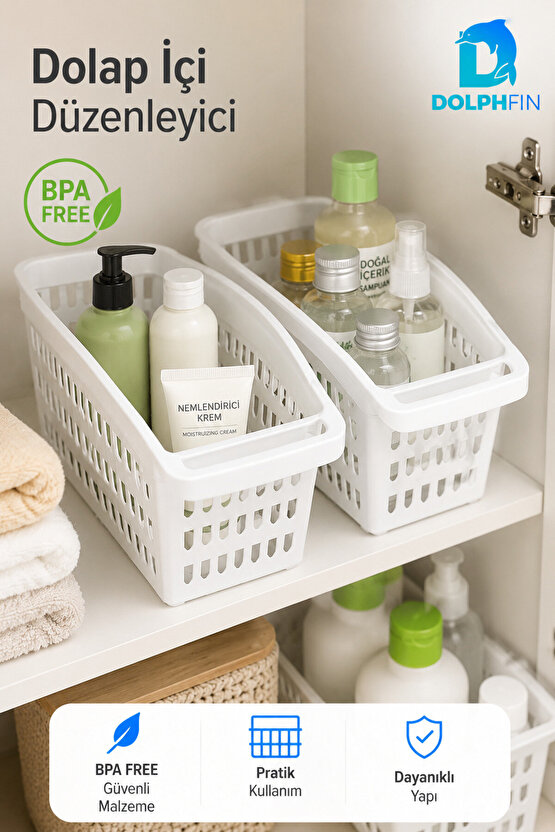 Dolap İçi Düzenleyici Sepet 33x17x15 cm Saplı Çok Amaçlı Mutfak Banyo Organizeri