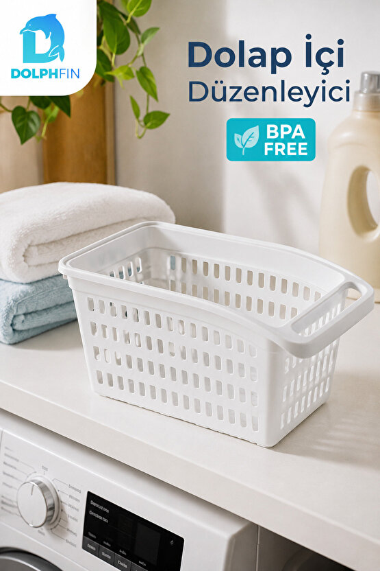 Dolap İçi Düzenleyici Sepet 33x17x15 cm Saplı Çok Amaçlı Mutfak Banyo Organizeri