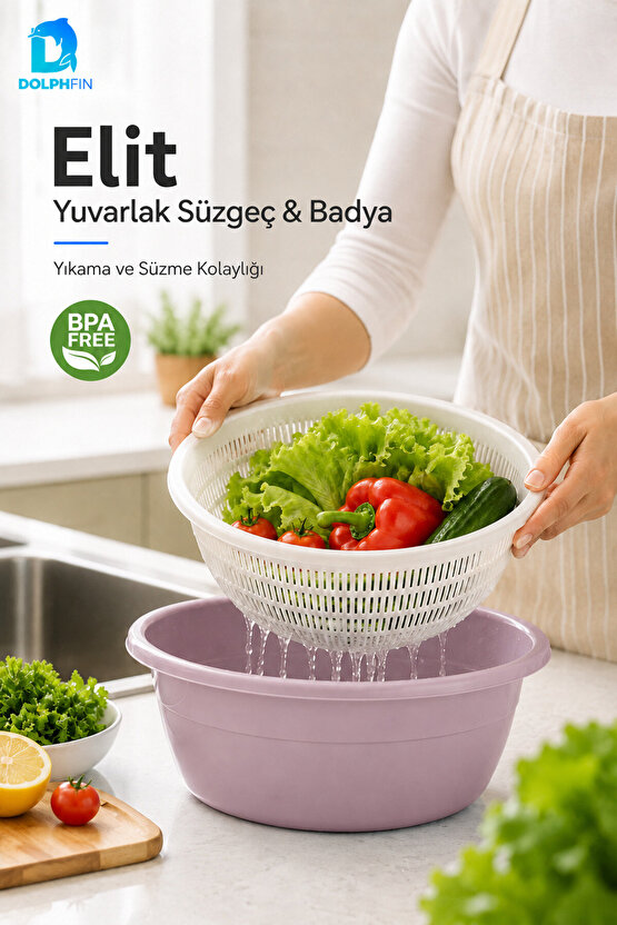 Elit Yuvarlak Süzgeç ve Badya Seti BPA Free