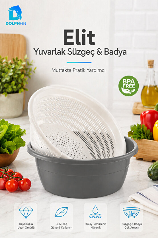 Elit Yuvarlak Süzgeç ve Badya Seti BPA Free