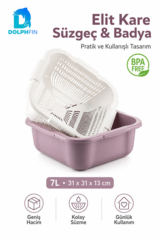 Elit Kare Süzgeç ve Badya Seti 7 L BPA Free