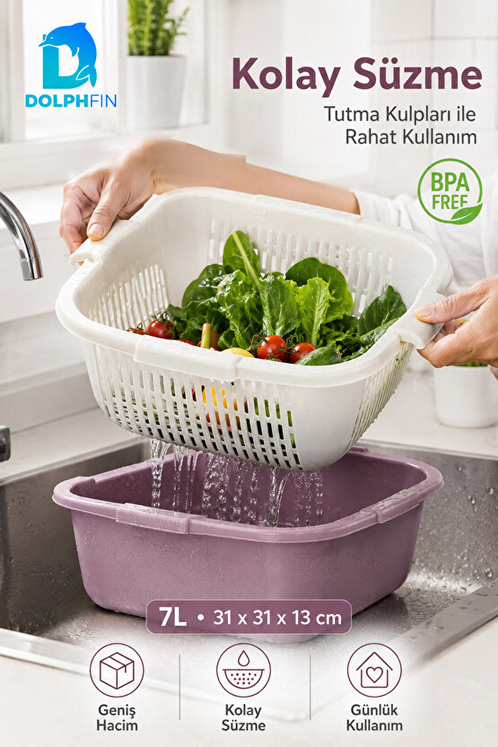 Elit Kare Süzgeç ve Badya Seti 7 L BPA Free