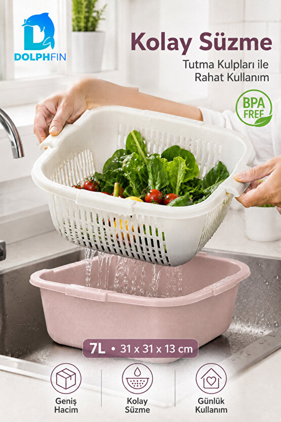 Elit Kare Süzgeç ve Badya Seti 7 L BPA Free