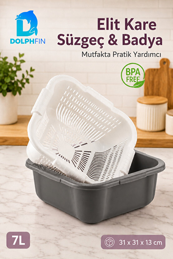 Elit Kare Süzgeç ve Badya Seti 7 L BPA Free