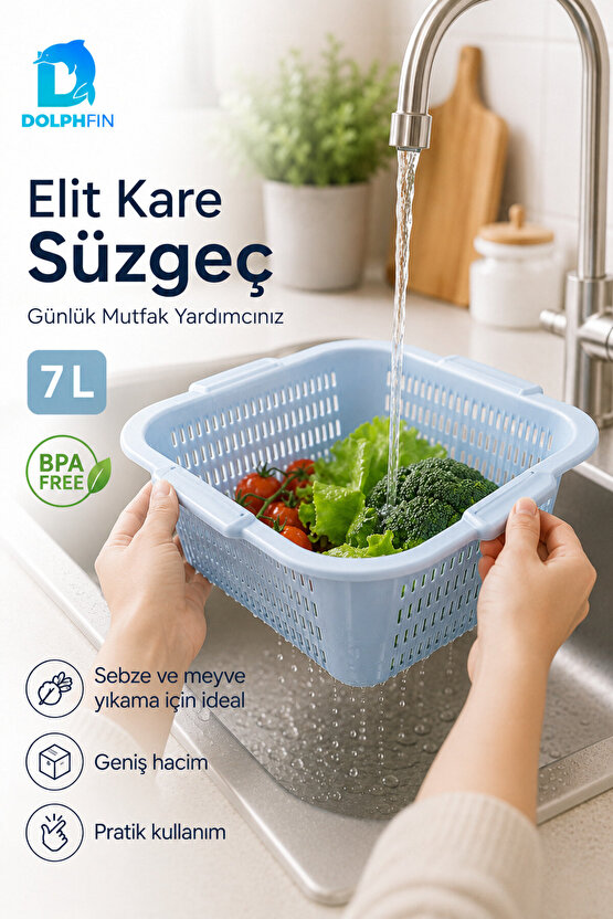 Elit Kare Süzgeç 7 L BPA Free Mavi