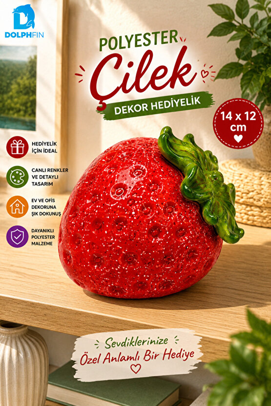 Çilek Dekoratif Obje Polyester Biblo 14 x 12 cm Kırmızı