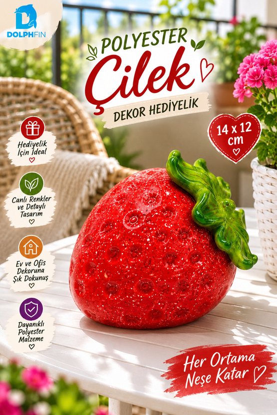 Çilek Dekoratif Obje Polyester Biblo 14 x 12 cm Kırmızı