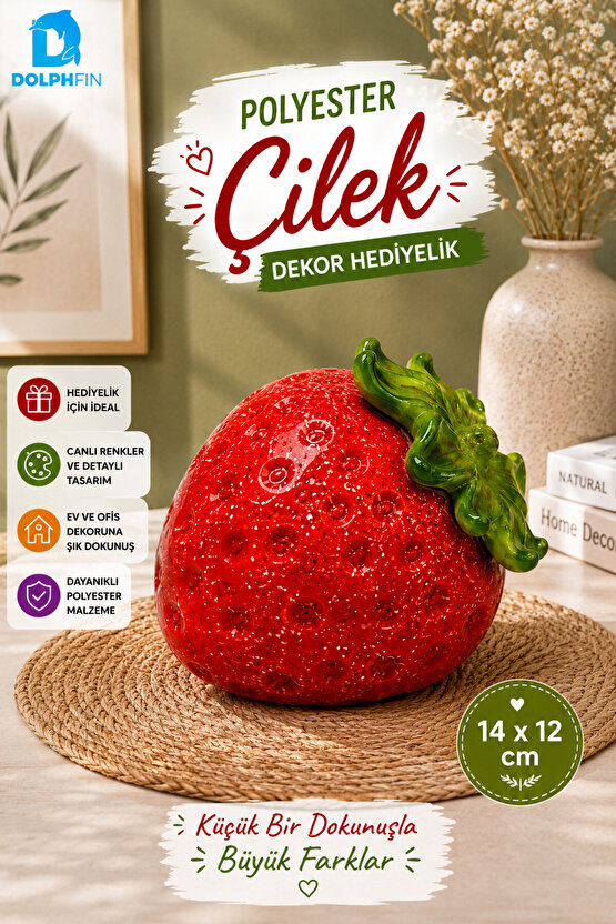 Çilek Dekoratif Obje Polyester Biblo 14 x 12 cm Kırmızı