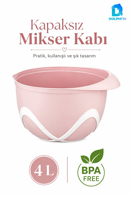 4 Litre Kapaksız Mikser Kabı Pembe BPA İçermez Hamur Yoğurma Karıştırma Çırpma Kabı