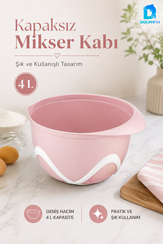 4 Litre Kapaksız Mikser Kabı Pembe BPA İçermez Hamur Yoğurma Karıştırma Çırpma Kabı