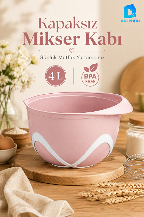 4 Litre Kapaksız Mikser Kabı Pembe BPA İçermez Hamur Yoğurma Karıştırma Çırpma Kabı