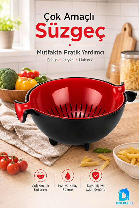 Çok Amaçlı Süzgeç ve Badya Seti 30x25x13 cm Sebze Meyve Makarna Süzme Kabı BPA İçermez
