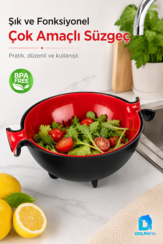 Çok Amaçlı Süzgeç ve Badya Seti 30x25x13 cm Sebze Meyve Makarna Süzme Kabı BPA İçermez