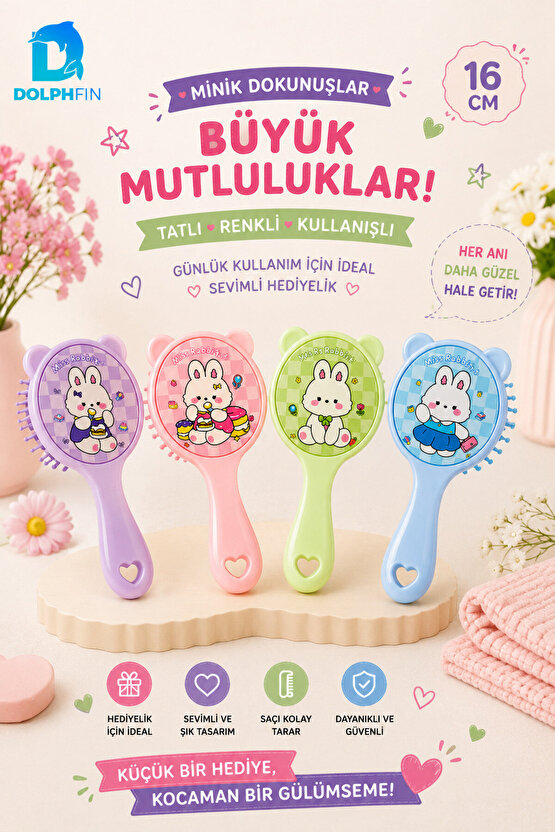 Tavşan Desenli Çocuk Saç Fırçası 16 cm Dolaşık Açıcı Tarak