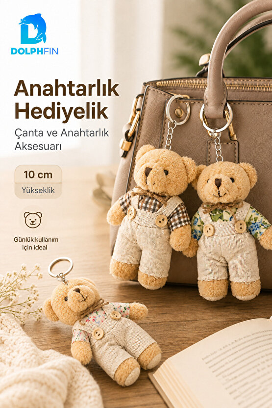 Tulumlu Peluş Ayıcık Anahtarlık 10 cm Çanta Süsü Hediyelik Karışık Desen Gönderim