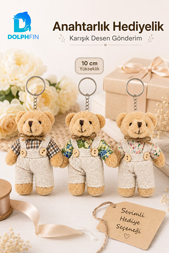 Tulumlu Peluş Ayıcık Anahtarlık 10 cm Çanta Süsü Hediyelik Karışık Desen Gönderim