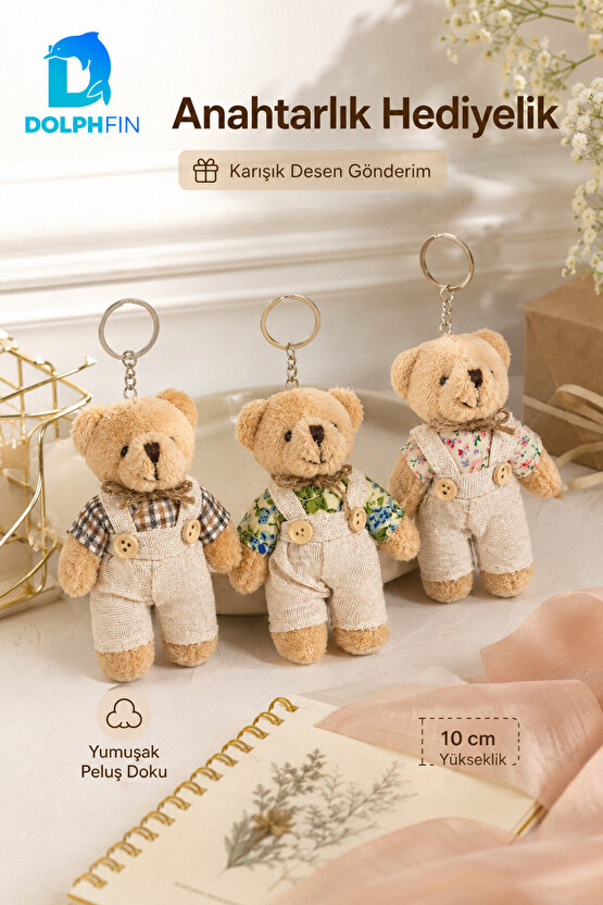Tulumlu Peluş Ayıcık Anahtarlık 10 cm Çanta Süsü Hediyelik Karışık Desen Gönderim