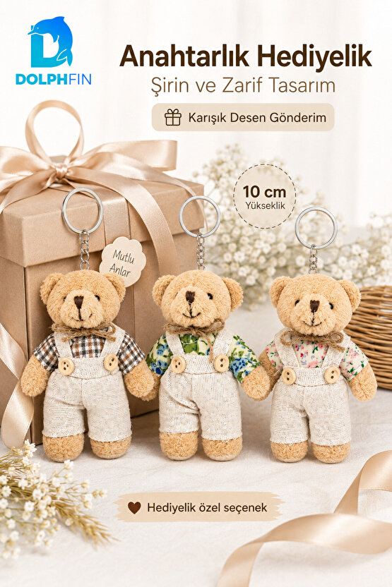 Tulumlu Peluş Ayıcık Anahtarlık 10 cm Çanta Süsü Hediyelik Karışık Desen Gönderim