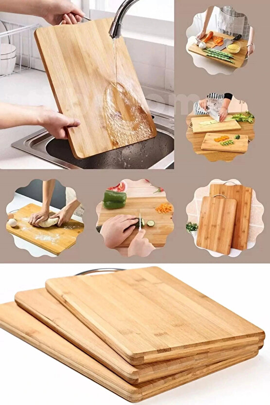 Kesme Tahtası Çelik Saplı Peynir Servis Sunum Tepsi Et Sebze Doğrama Tahtası 20*30 Boy