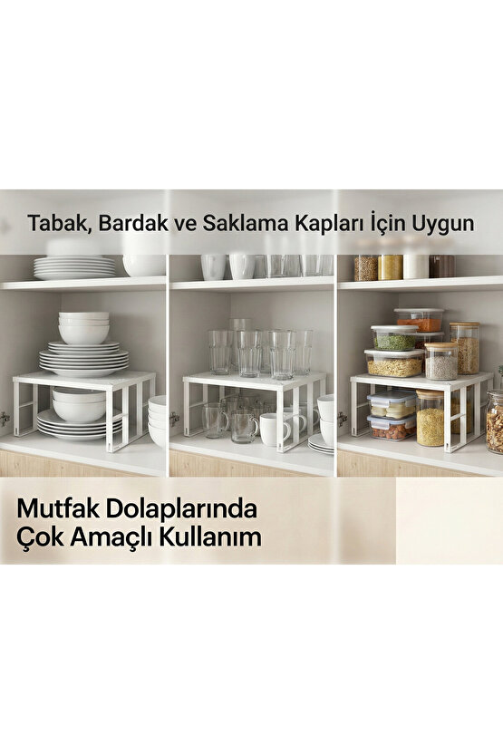 4 Adet Dolap İçi Düzenleyici Raf Tabak Bardak Rafı Metal Raf