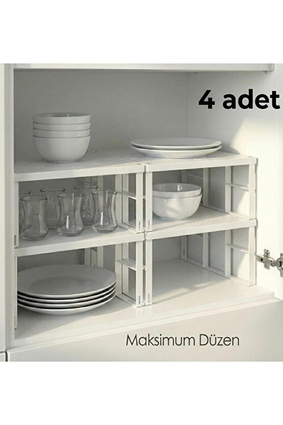 4 Adet Dolap İçi Düzenleyici Raf Tabak Bardak Rafı Metal Raf