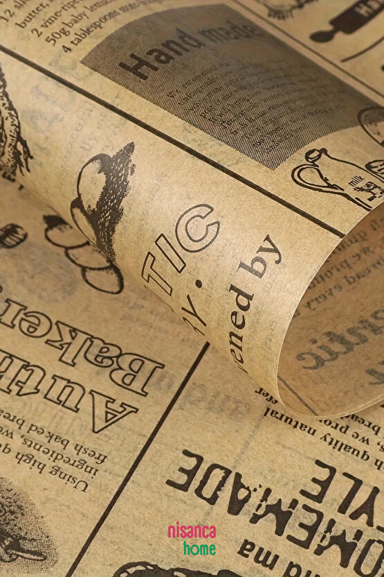 Vintage Gazete Desenli Yağlı Sunum Kağıdı – Pinterest Stilinde Estetik Kahvaltı, 100lü