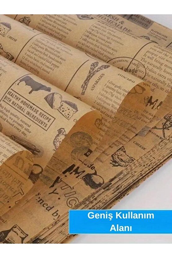 Kendinden Desenli Yağlı Sunum Kağıdı | Gazete Desenli Sunum Kağıdı | 50 Adet Yağlı Kağıt