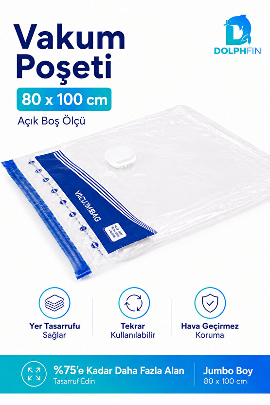 Vakumlu Poşet 80x100 cm Battal Boy Yorgan Battaniye Hurç Giysi Saklama Torbası 1 Adet